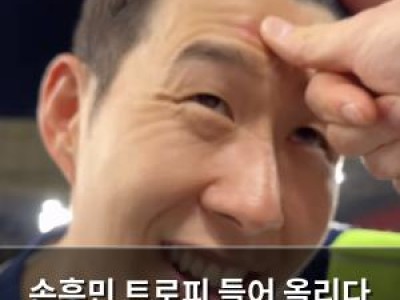 손흥민 트로피 들어 올리다 이마에 상처 영광의 상처라며 웃음 썸네일